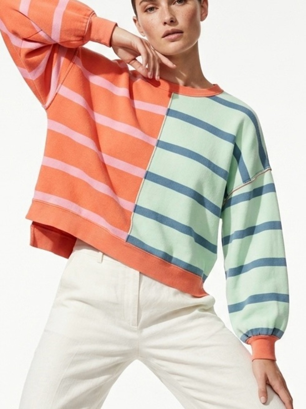 Altar’d State Sunset Colorblock Striped Crewneck Sweater Split Pattern Boho XS
